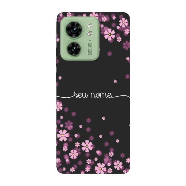 Capinha para Moto Edge 40 Anti Impacto Personalizada - Flores Lilás com nome