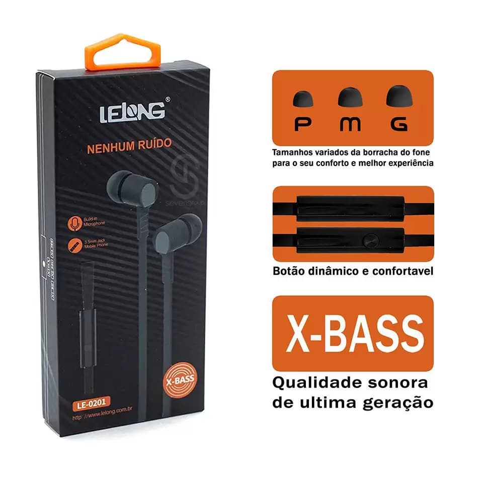 Fone de Ouvido Lelong com Fio X-BASS LE-0201 Anti Ruídos com Microfone