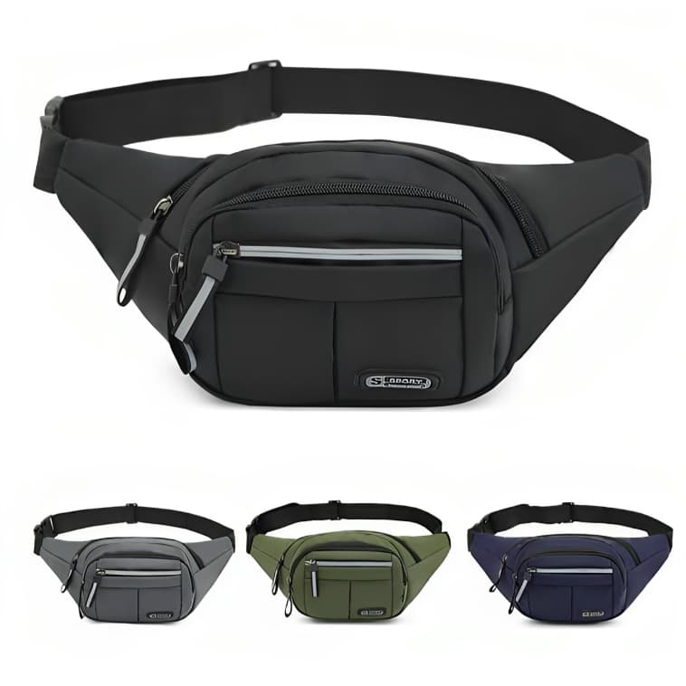Pochete Masculina Bolsa De Nylon Multifuncional Com 4 Zíper