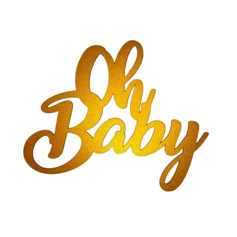 Aplique Palavra Mdf Oh Baby 40x32cm Cor Dourado Mdf Letreiro Frase Painel Decorativo Festa Aniversario Decoração Happy Birthday