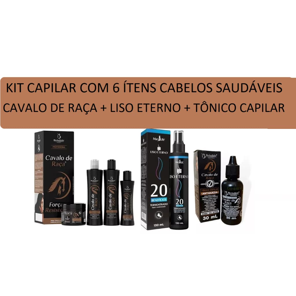 Kit Capilar Profissional Antifriz Cavalo De Raça + Tônico Capilar Antiqued Cavalo de Raça + Protetor Térmico Liso Eterno