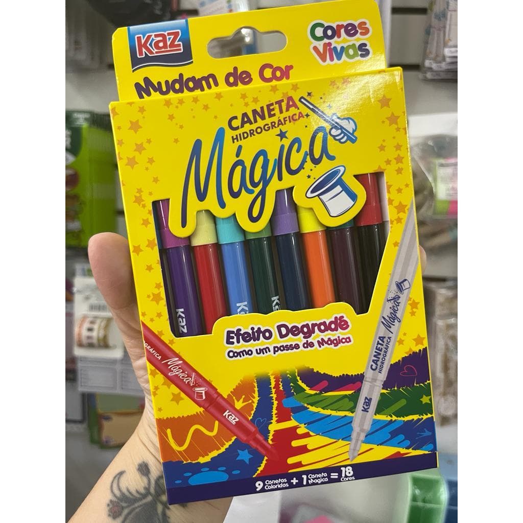 Canetinha Mágica Caneta Hidrocor 18 Cores Kaz