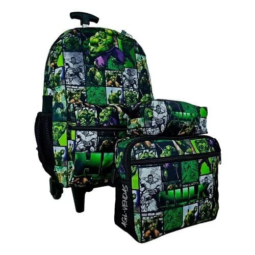 Kit Mochila Hulk Rodinhas Vingadores Lancheira Estojo Infantil