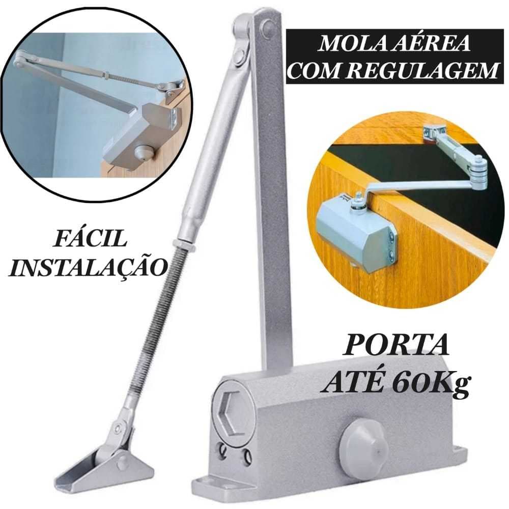 Mola Hidráulica Aérea Para Porta Até 60kg Fechamento Automático Porta Até 1100mm Largura