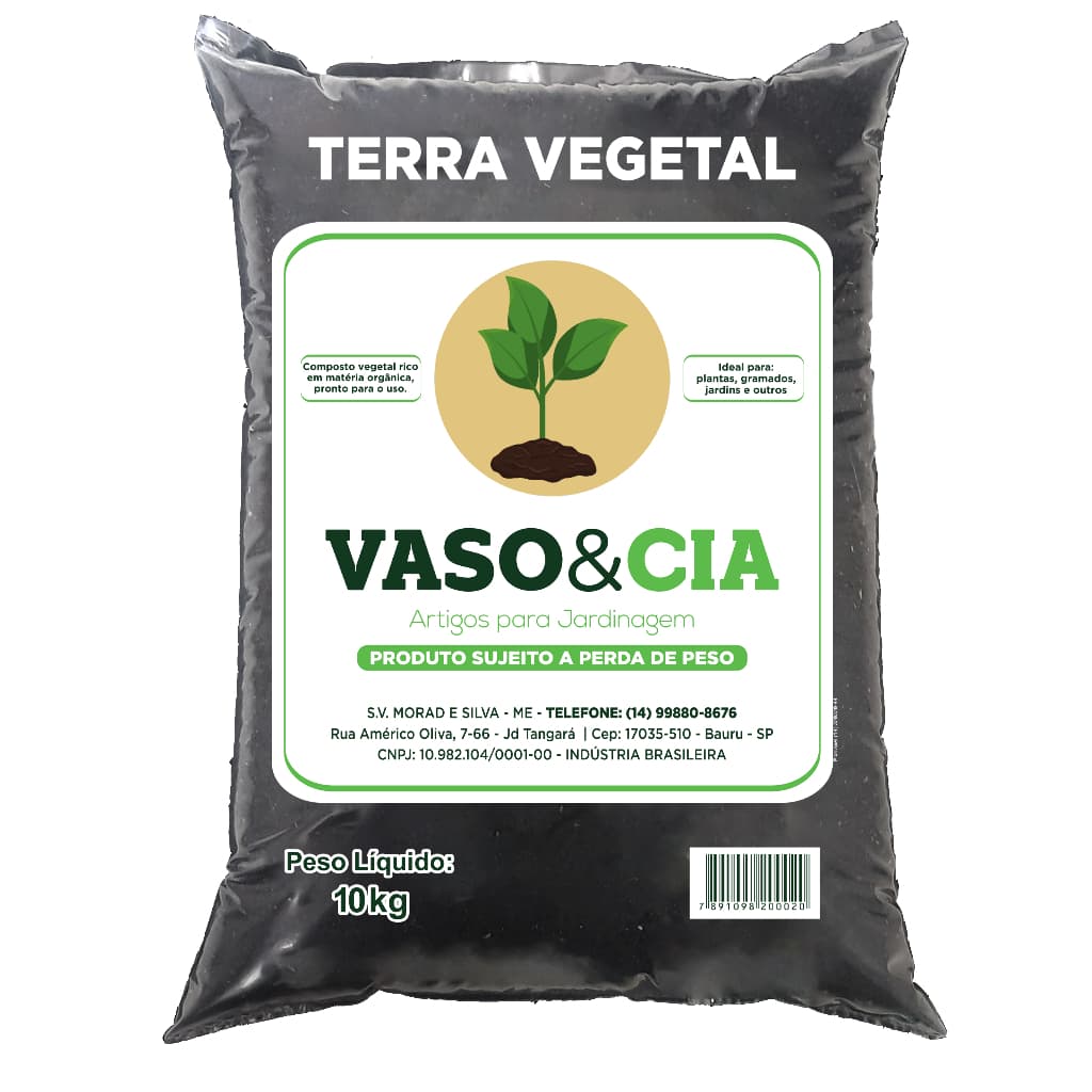 Terra Orgânica Vegetal Adubada  10 kg - Vasos Plantas Jardim Flores Folhas - Vaso e Cia
