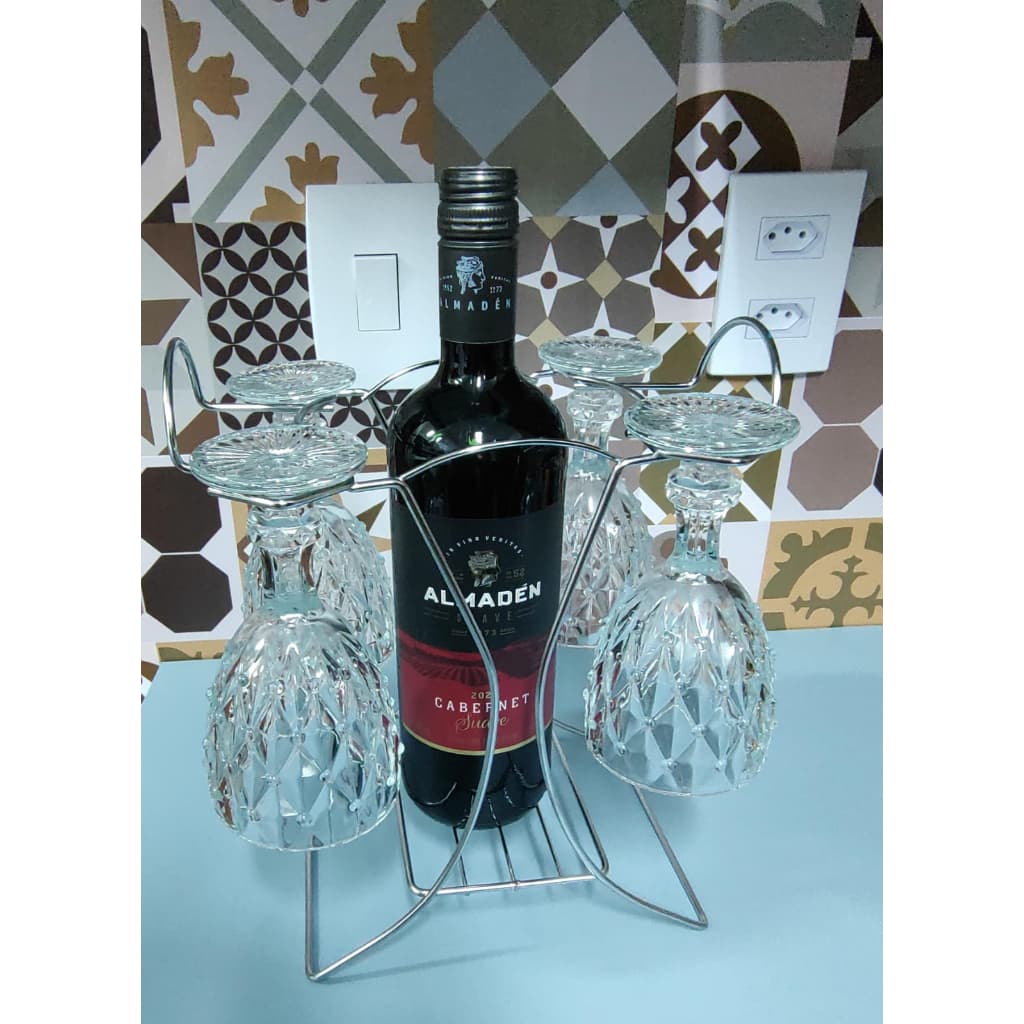 SUPORTE PARA VINHO E 4 TAÇAS