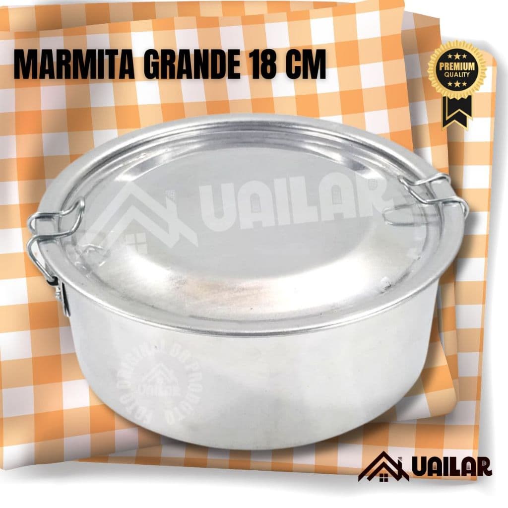 Marmita grande n°18 cm com trava alumínio Redonda - alumínio polido