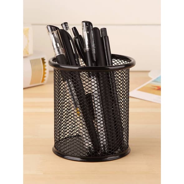 Porta Canetas Lápis Porta Treco Redondo Aramado Preto Office Organizador de Mesa