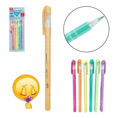 Kit 6 Canetas Esferográfica Tinta Perfumada Tons Pastéis 1.0