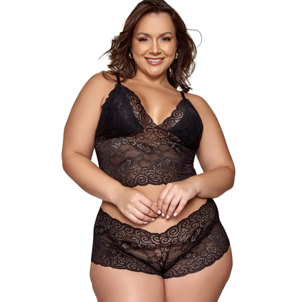 Conjunto Renda Espera Marido Sensual Plus-size Moda Íntima