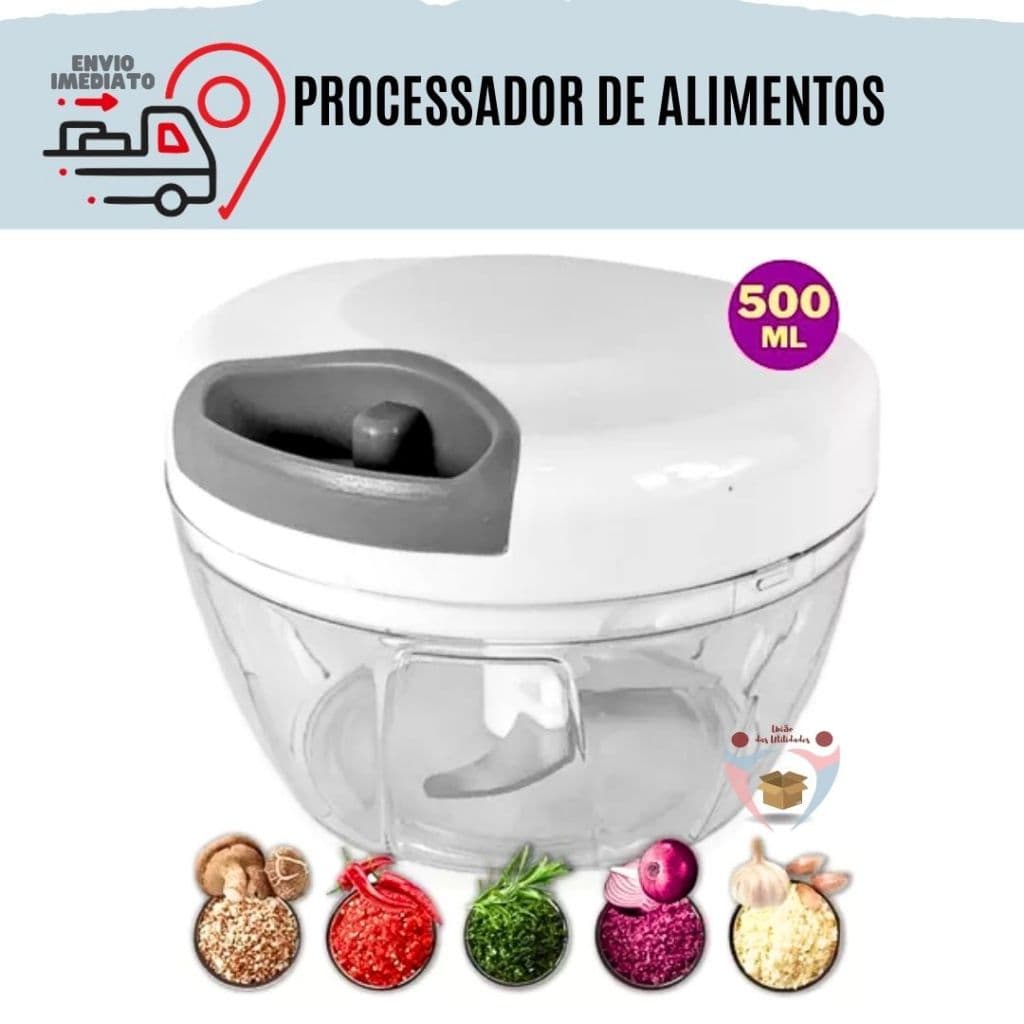 Processador Triturador De Alimentos Manual Multi Processador Com 3 Laminas De Inox 500ml Para Alho Para Temperos