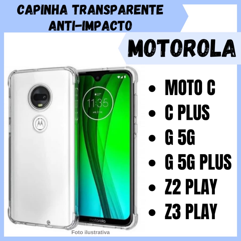 Capa Transparente Antiqueda  Motorola Moto G 5G / G 5G Plus / Moto C / C Plus / Z2 Play / Z3 Play / Capa Anti Impacto de Silicone (CF09).