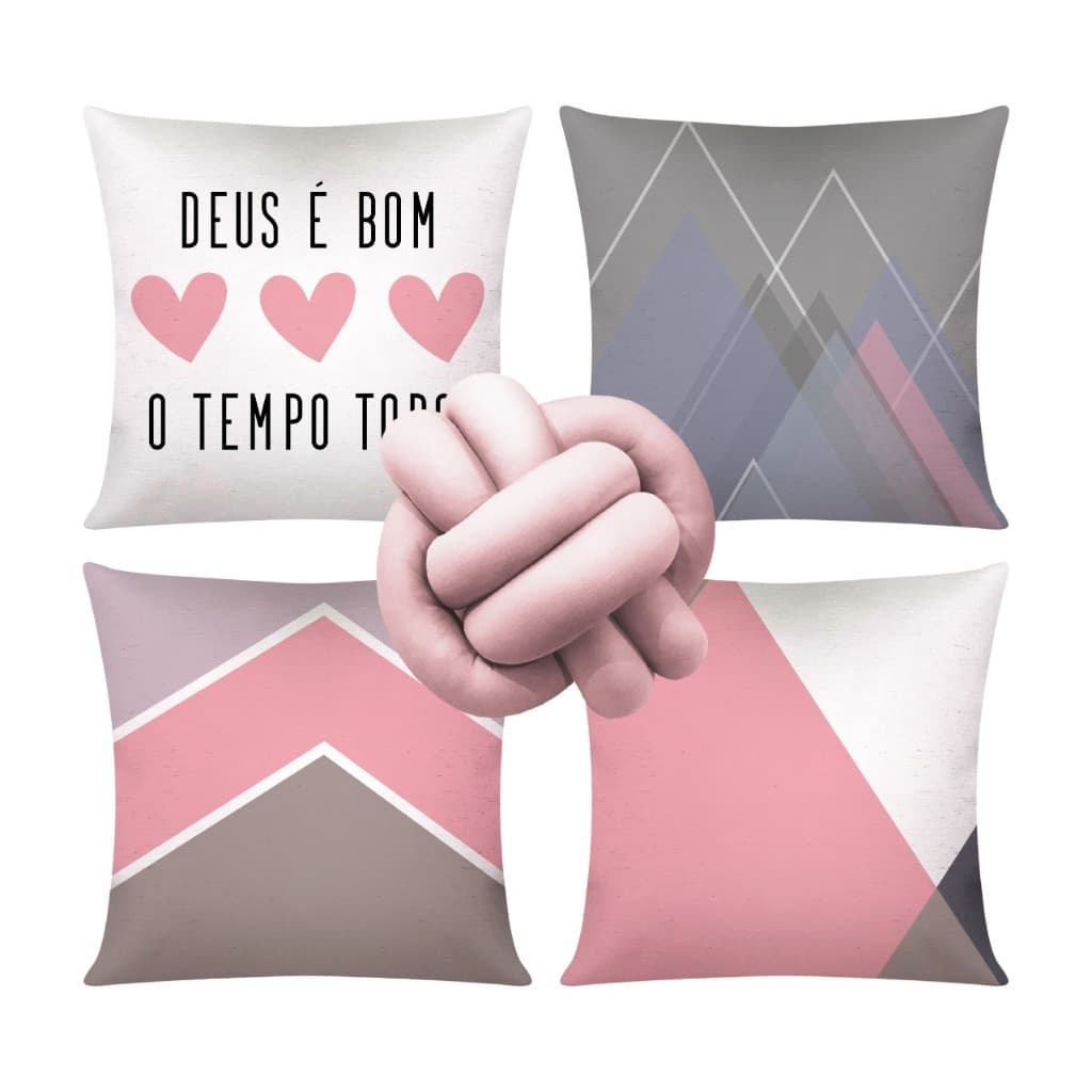 Kit c/ 04 Capas de Almofada Modernas Decorativas 45x45 + 1 Almofada de Nó - Deus é Bom