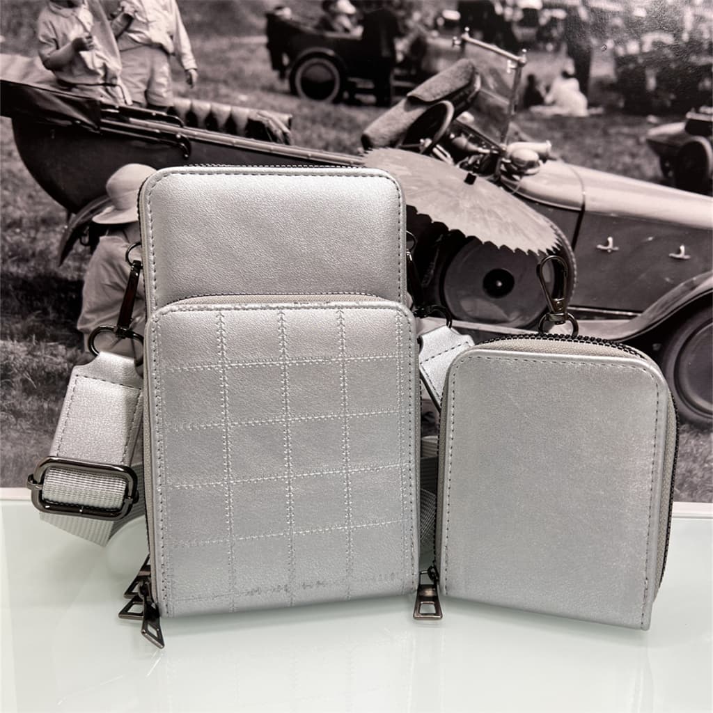 Juzia Bolsas Kit de 2 Bolsa carteira porta-celular porta-moeda 3 divisórias estampada alça transversal nylon ajustável
