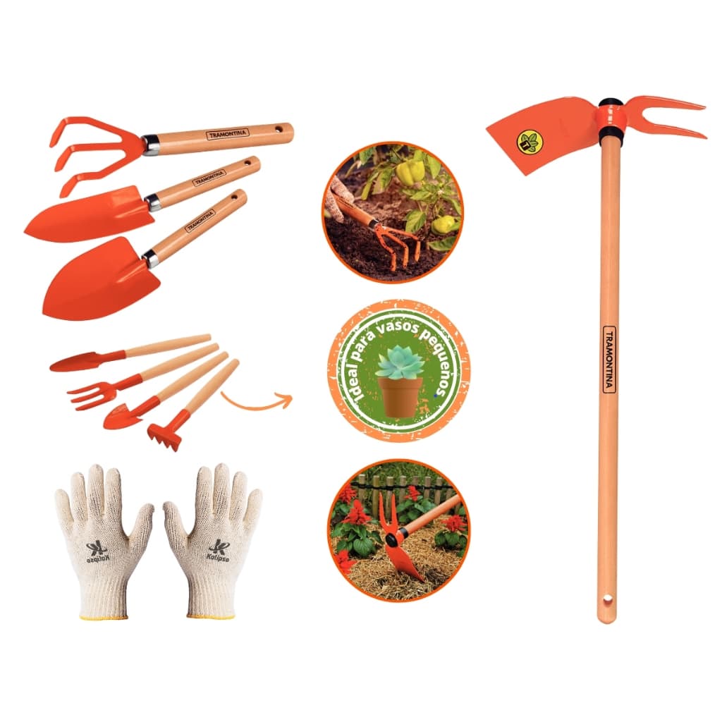 Conjunto Jardinagem 8 Peças Tramontina Horta Plantacao Com Luva