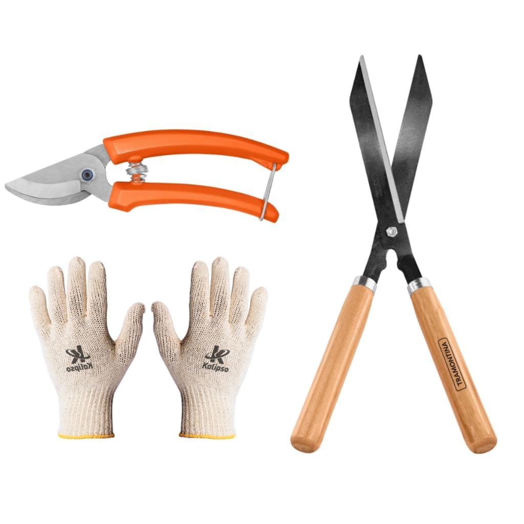 Kit Tesoura De Poda e Tesoura Cerca Viva Ferramentas Jardinagem Tramontina  + Luva