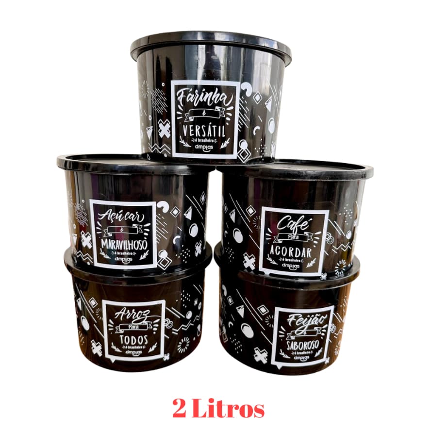 Conjunto Jogo 5 Potes De Plástico Colorido Neon 2 Litros Potes Mantimentos Coloridos