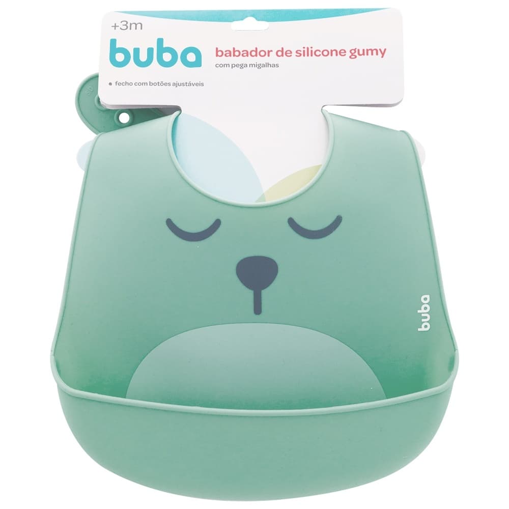 Babador Verde Bebê de Silicone Cata Pega Migalhas Gumy Infantil Alimentação - Buba
