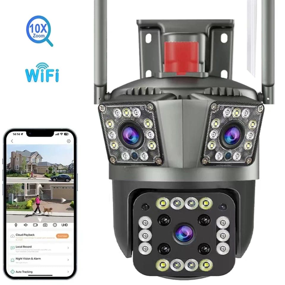 Câmera de Segurança IP Visão Noturna, Suporta Chuva, Giro, Notifica Movimento, Zoom, Wifi, HD, App
