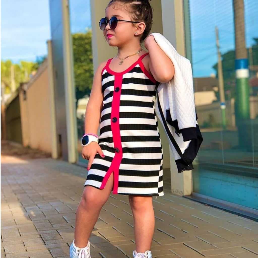 Vestido Canelado Alcinha Listrado moda Blogueirinha
