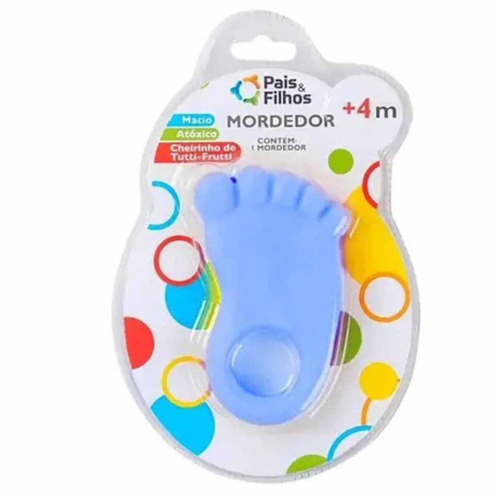 Mordedor de Silicone Pezinho Azul Pais e Filhos Macio Bebê