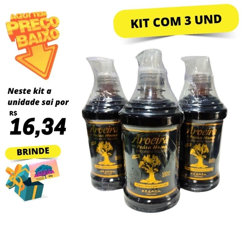 Kit com 3 Sabonete Líquido de Aroeira com Pedra Hume Regata 500ml