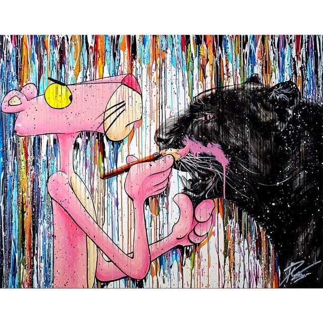 Quadro decorativo1 peça pantera cor de rosa negra pintura arte
