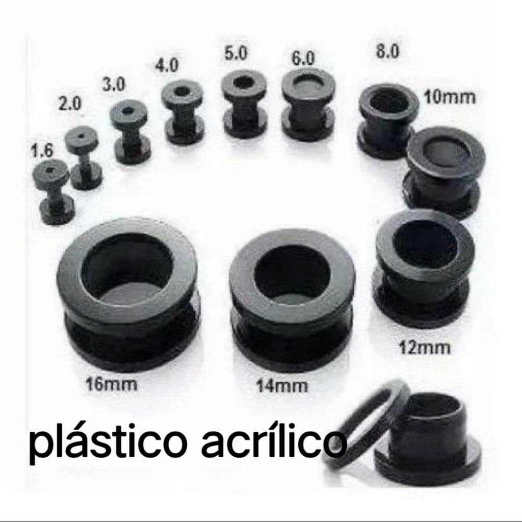2 Alargador preto plástico acrílico 1 ao 12mm piercing brinco expansor