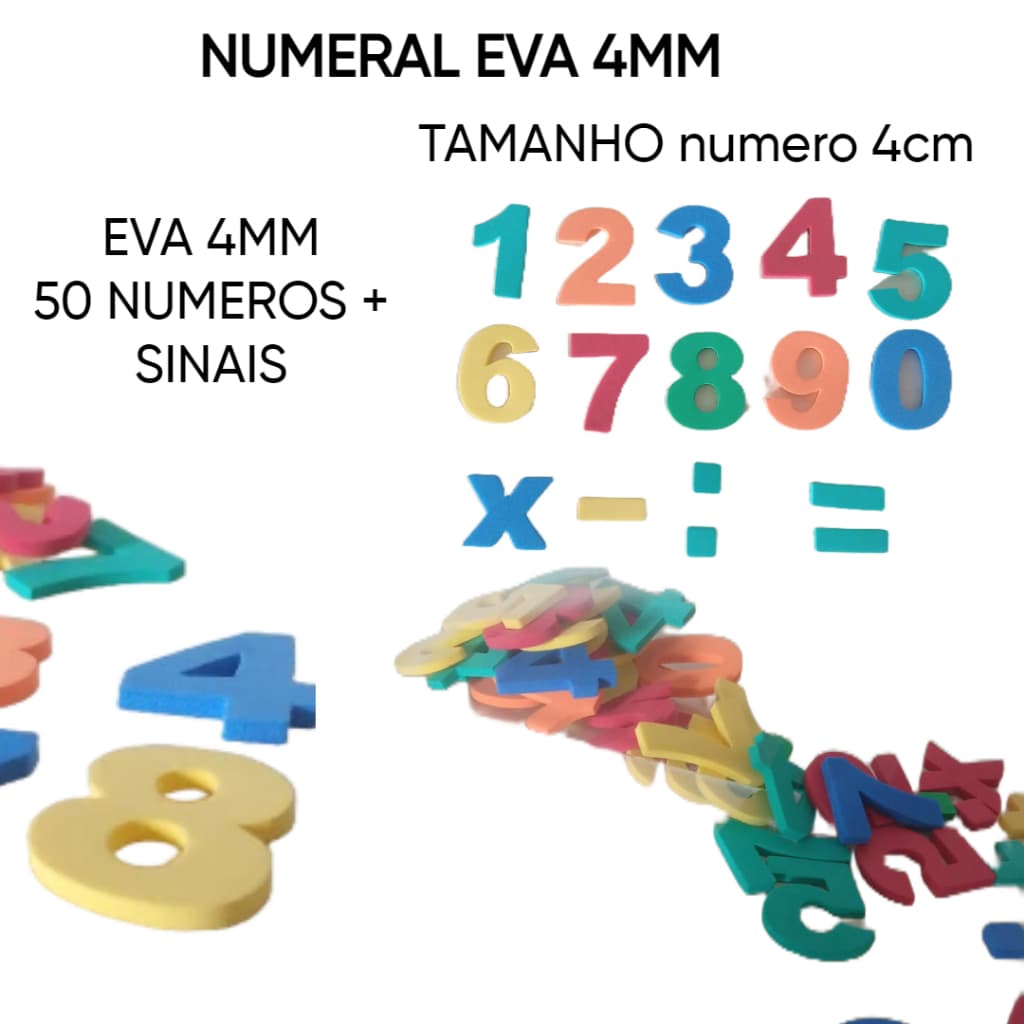 NUMERAL movel/pacote  aplique eva 4mm/escolar 50 NUMEROS + pontuação basica
