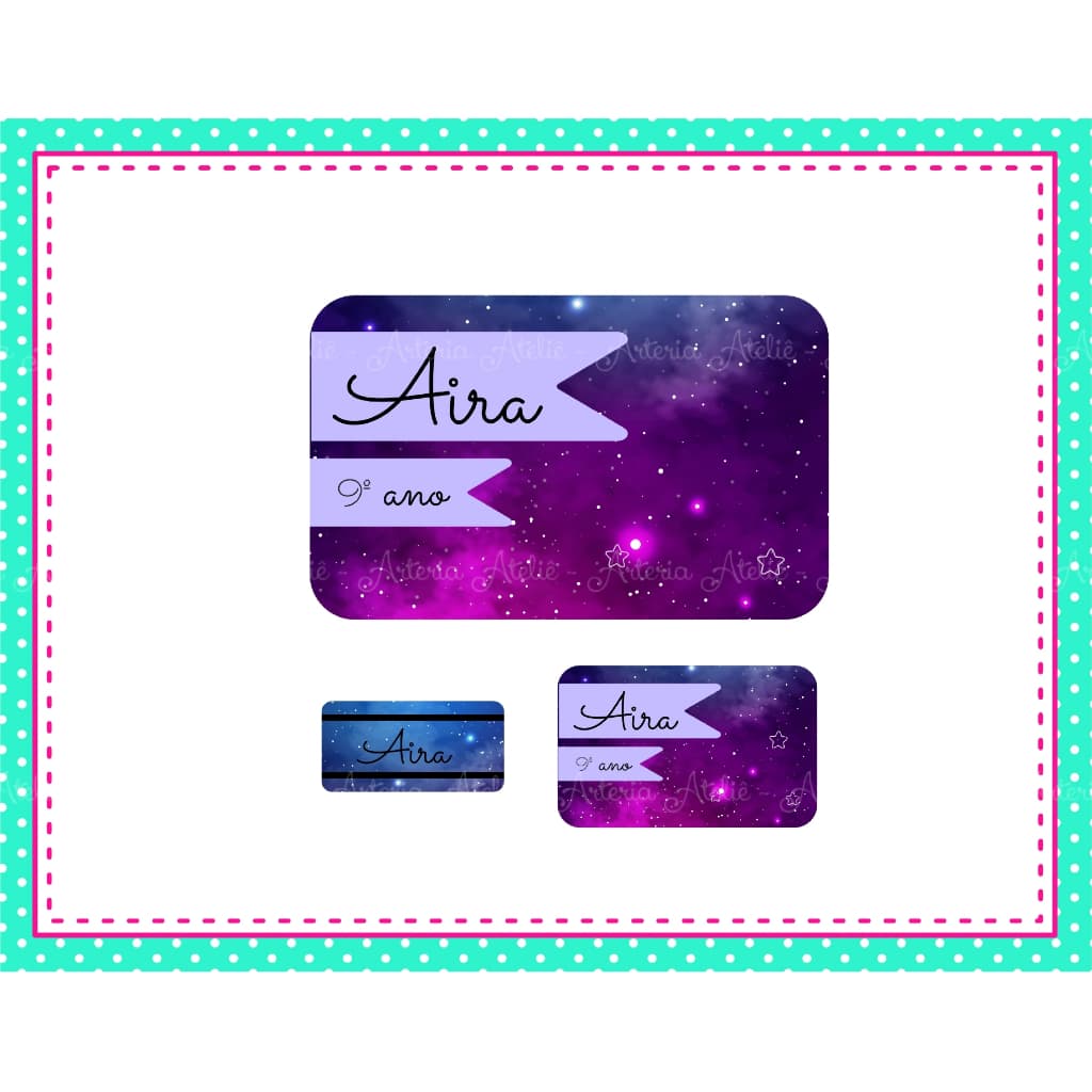 Etiqueta Adesiva Material Escolar Caderno Lápis Mochila Menina estrela galaxia lua planeta