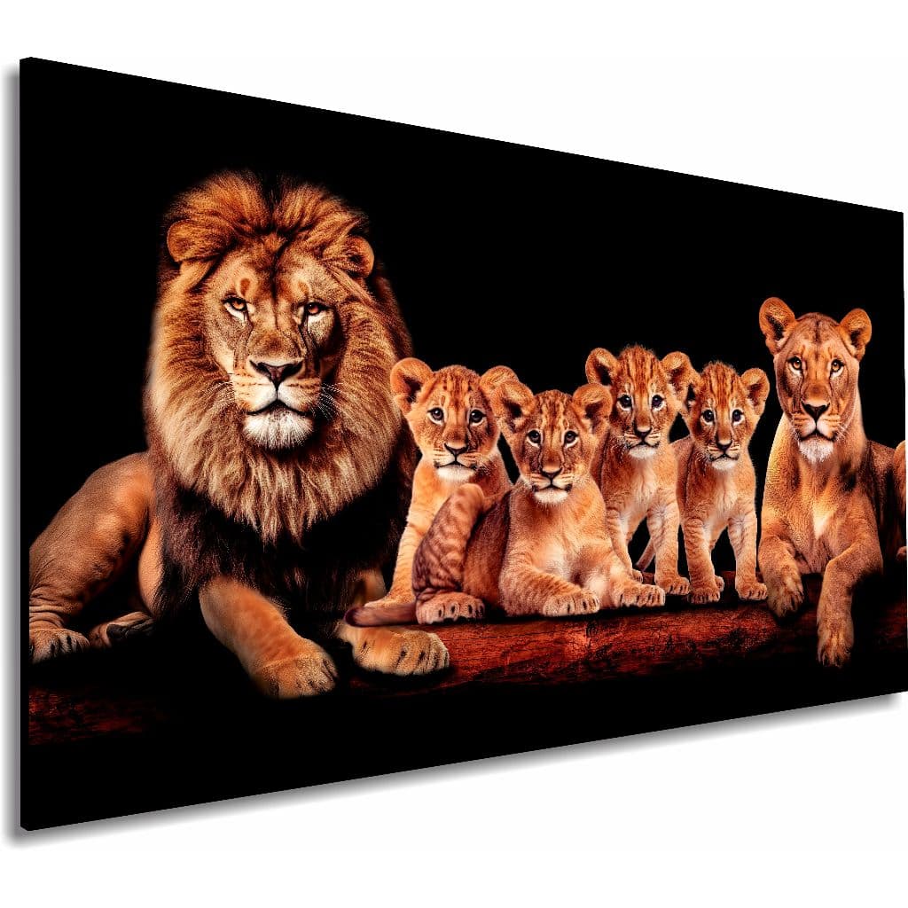 Kit Quadros Decorativos Família De Leões Leão Rei Tendência Sala Casa 90x60cm mdf3mm