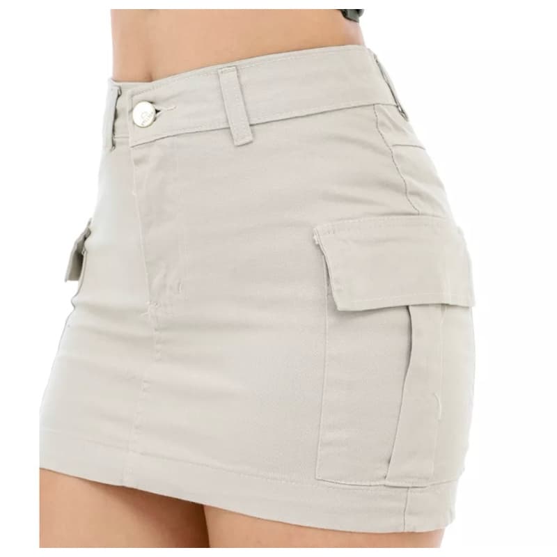 Saia Cargo Areia Feminina Cintura Alta Linha Premium Tendencia 2024 do 36 ao 44