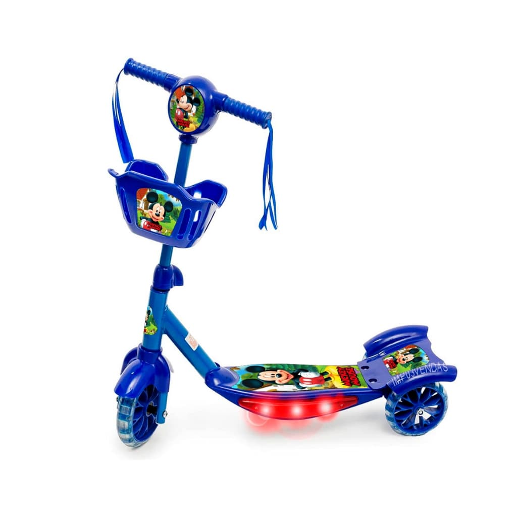 Patinete Musical MICKEY MOUSE 3 Rodas Infantil Cesta Luz  + Entrega em Todo Brasil