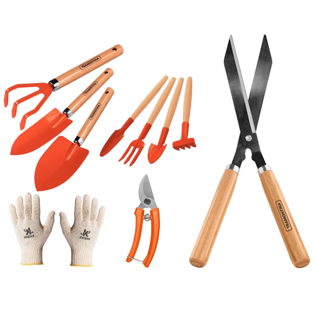 Conjunto 9 Peças Ferramentas Jardinagem Profissional Tramontina Com Luva