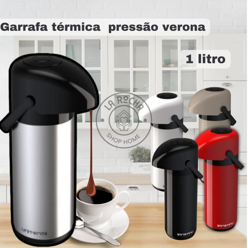 Garrafa Jarra Térmica Verona 1 Litro Pressão Café Chá - Unitermi