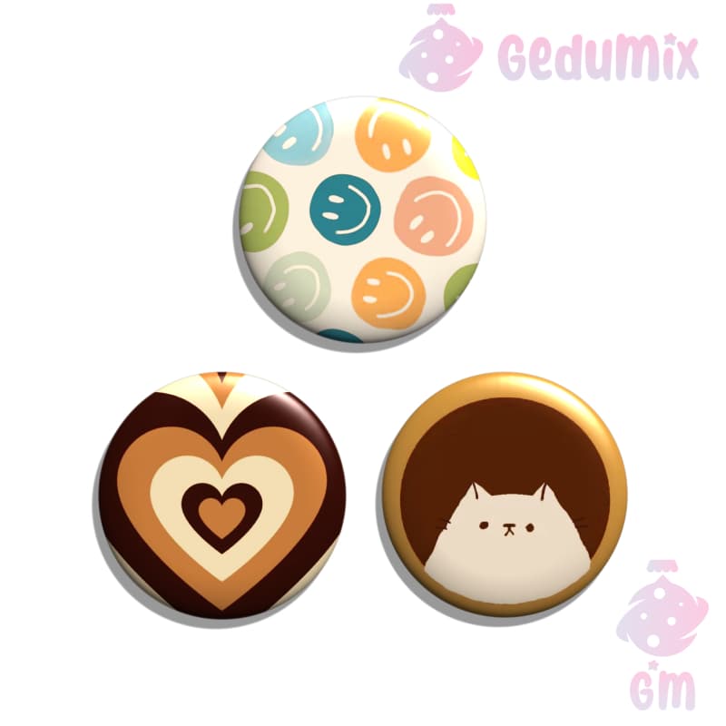 KIT 3 Bottons Broches Aesthetic Marrom Style SMILE Vibes
