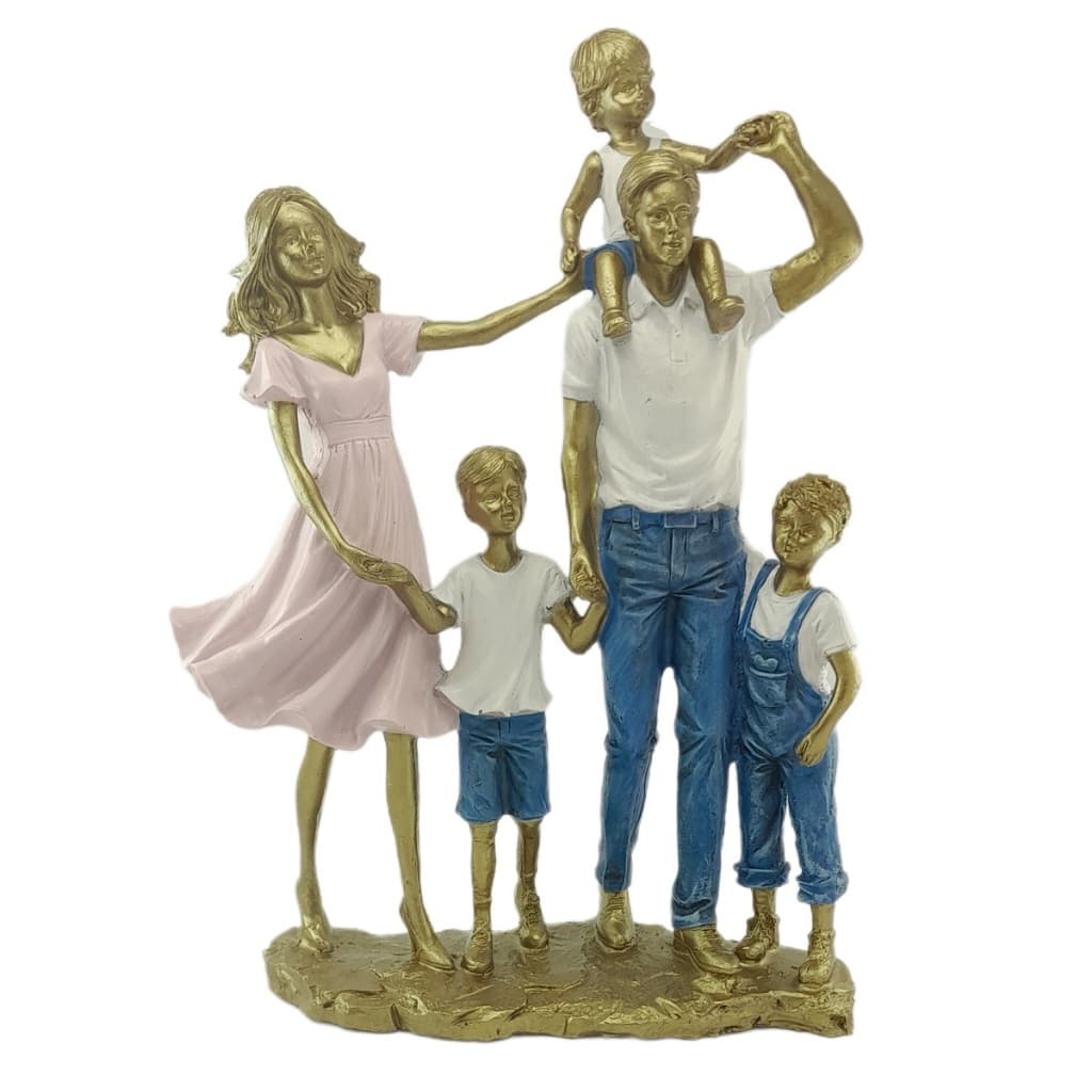 Escultura Família com três meninos Estatueta Decorativa Enfeite