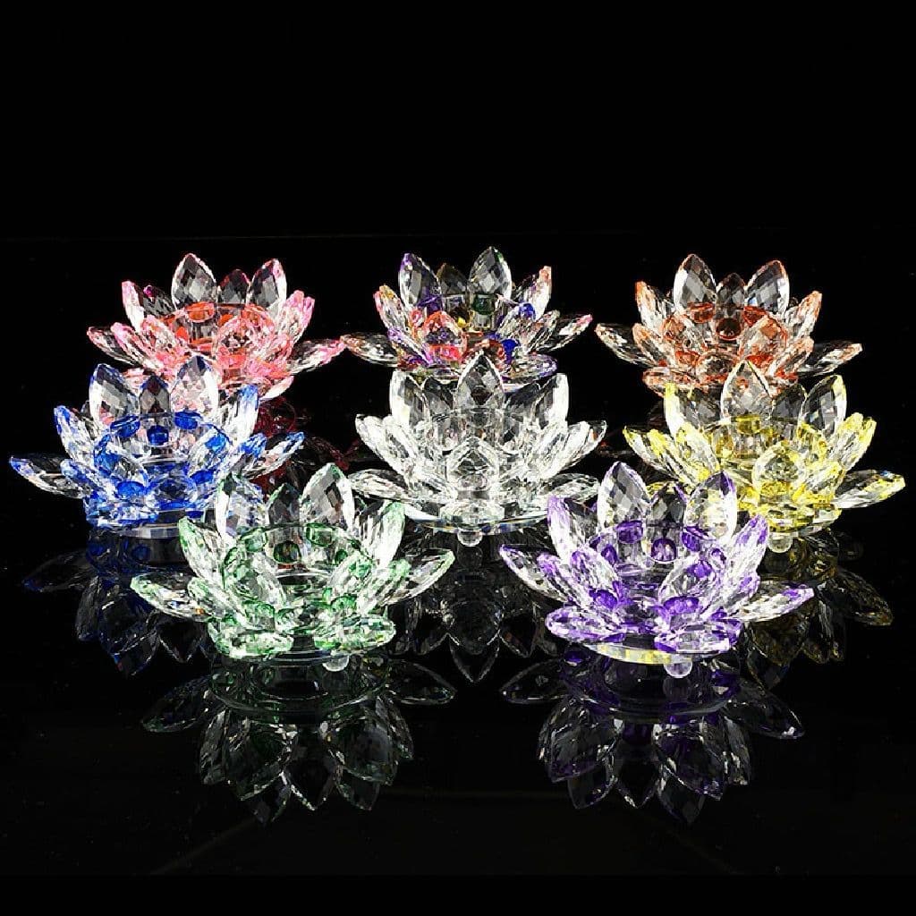 Flor De Lótus De Vidro Decorativa Enfeite Feng Shui Vários Tamanhos e Cores