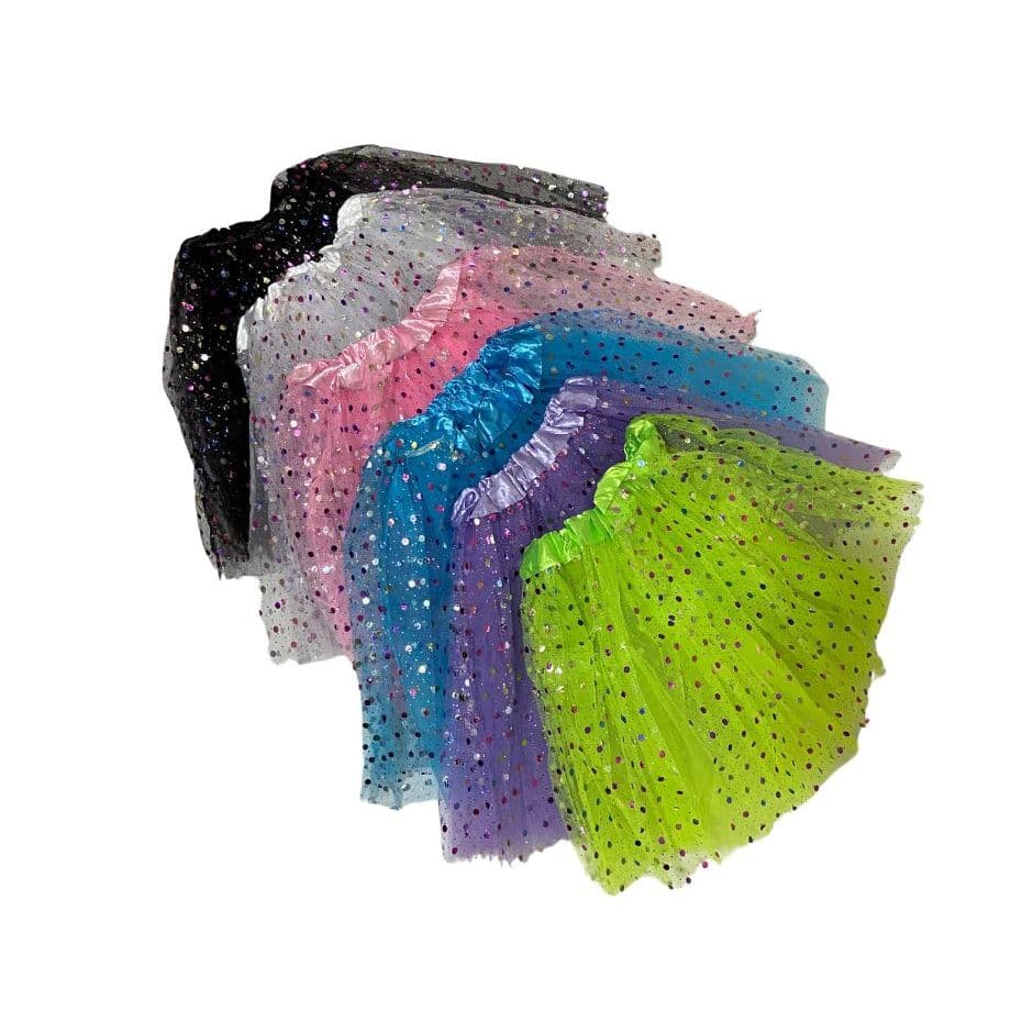 Kit 10 Saias De Tule Adulto Tutu Com Glitter Carnaval 40 Cm