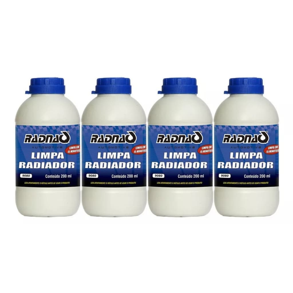 Kit c/4 Limpa Radiador Radnaq 200ml - À base de ácido orgânico, Limpeza do sistema de arrefecimento, Elimina ferrugem e resíduos aderidos no radiador, bloco do motor e mangueiras
