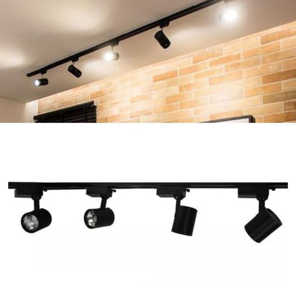 kit Trilho Eletrificado 1m + 4 spots 7w Preto Luz Branco 6000k/Neutro 4000k/Amarelo 3000k