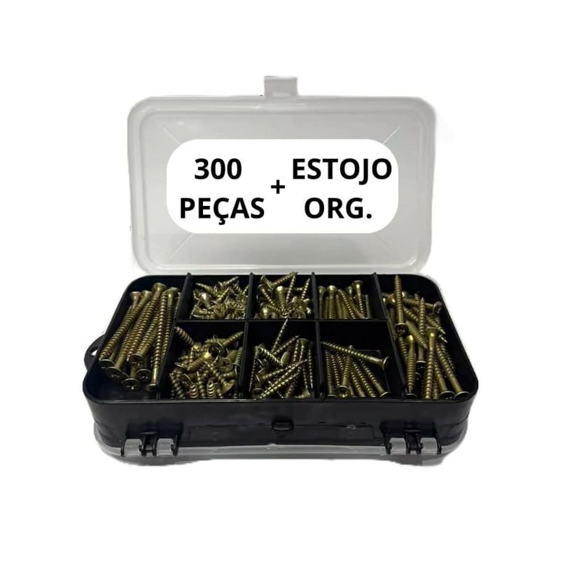 Kit 300 Parafusos Chipboard Philips e Buchas + Estojo Organizador