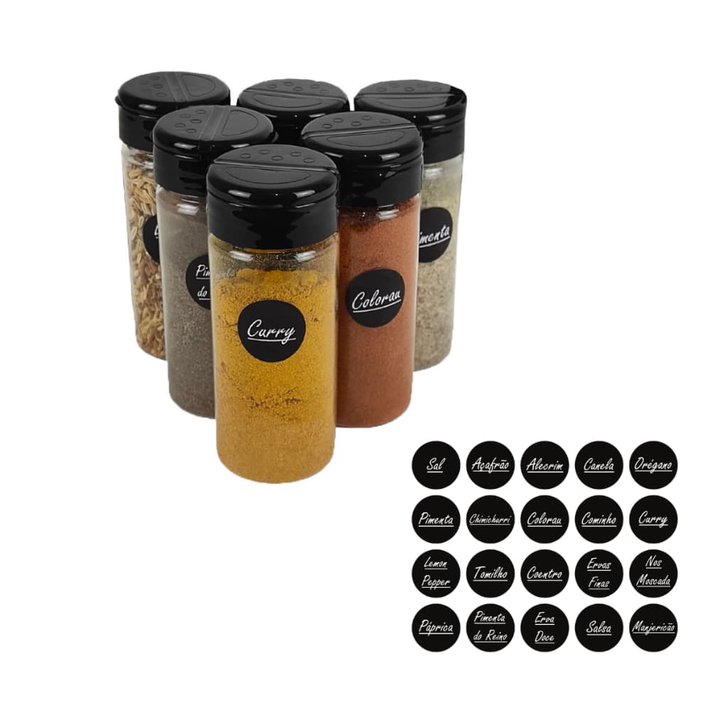 Kit 6 Potes de Tempero com Tampa, Potes de Plástico Resistente