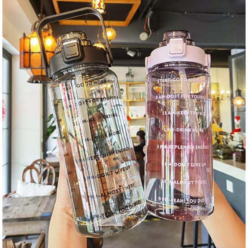 Kit Com 3 Garrafa Agua Plastico Motivacional Squeeze Galão Com Adesivos Lembretes beber Agua