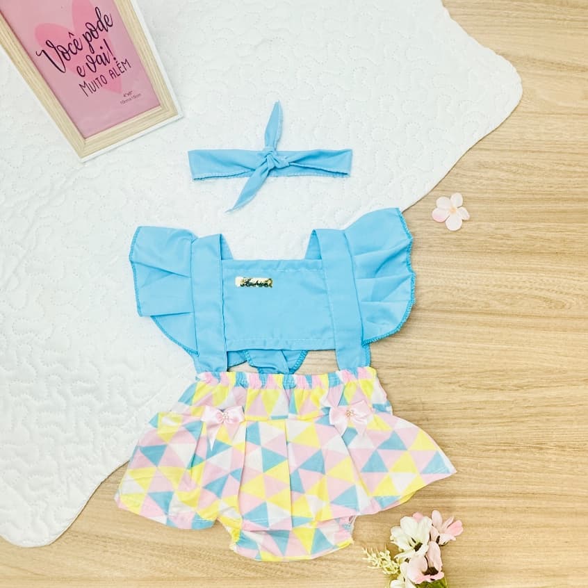 Romper Borboleta Azul Bebe c/ Xadrez