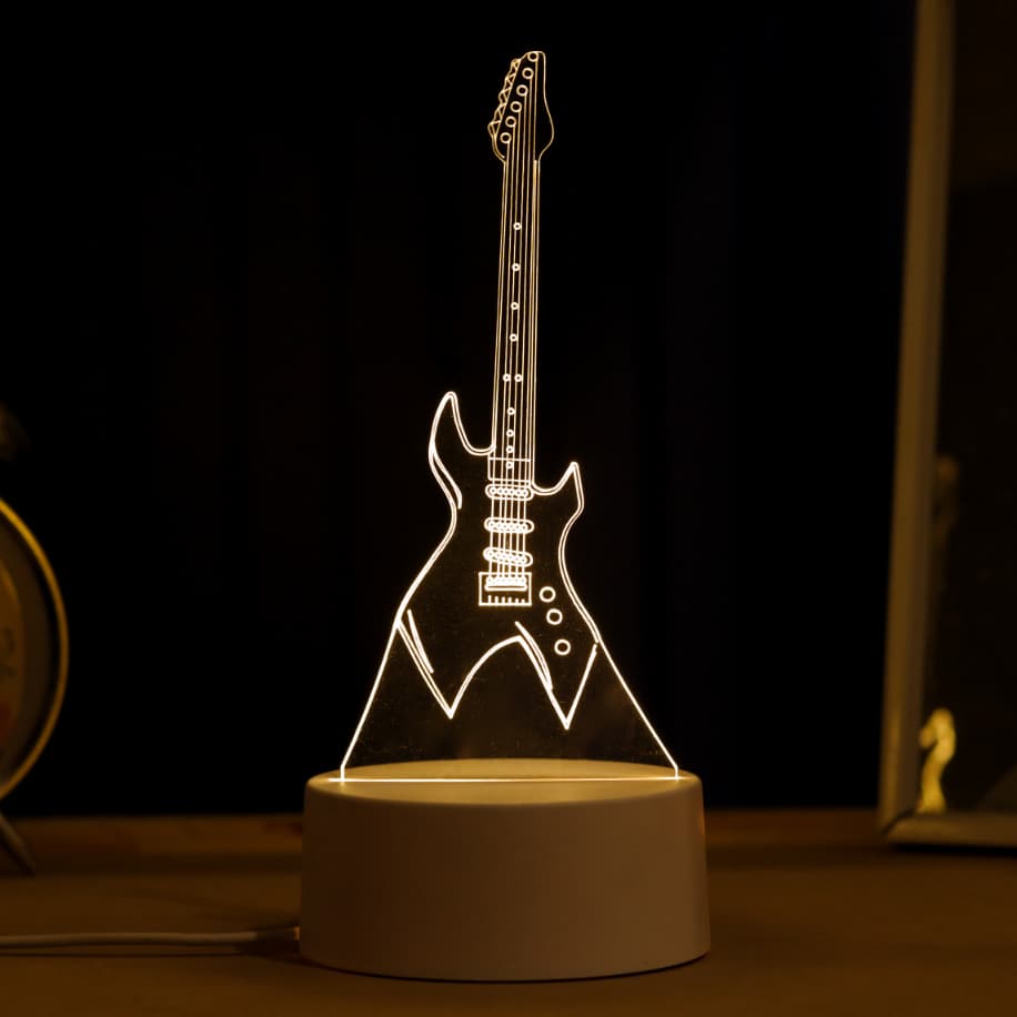 Luminária LED 3D de Mesa / Luz Noturna Presente Criativo / Decoração - guitarra, rock, instrumentos