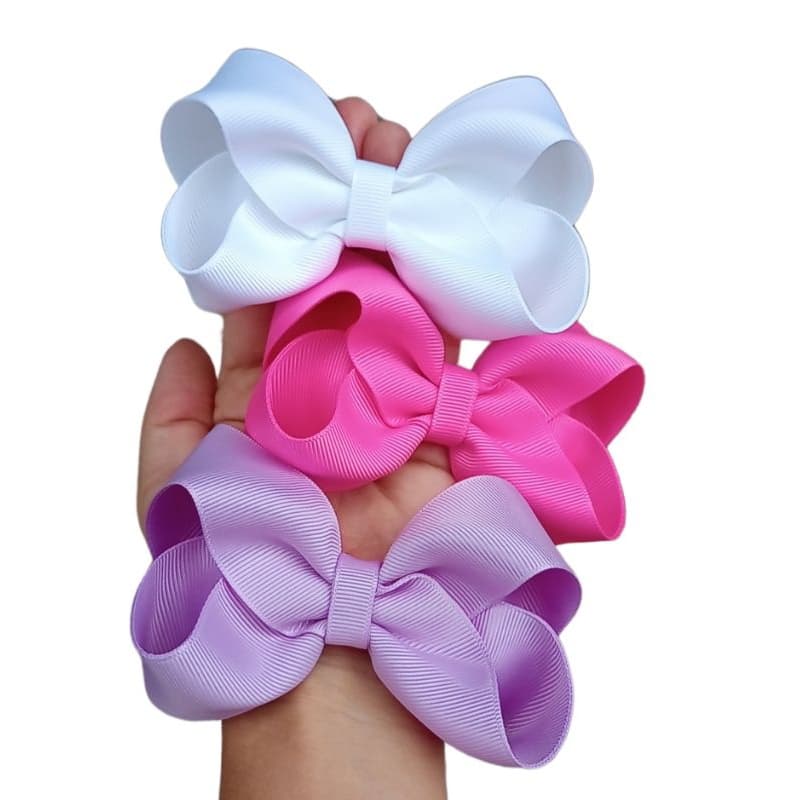 Kit Laços de cabelo grandes para bebê na meia de seda ou no bico de pato modelo Boutique