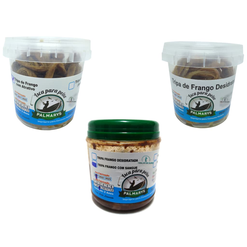 Isca Tripa de Frango Galinha Desidratada 130g Palmarys - ESCOLHA O SABOR