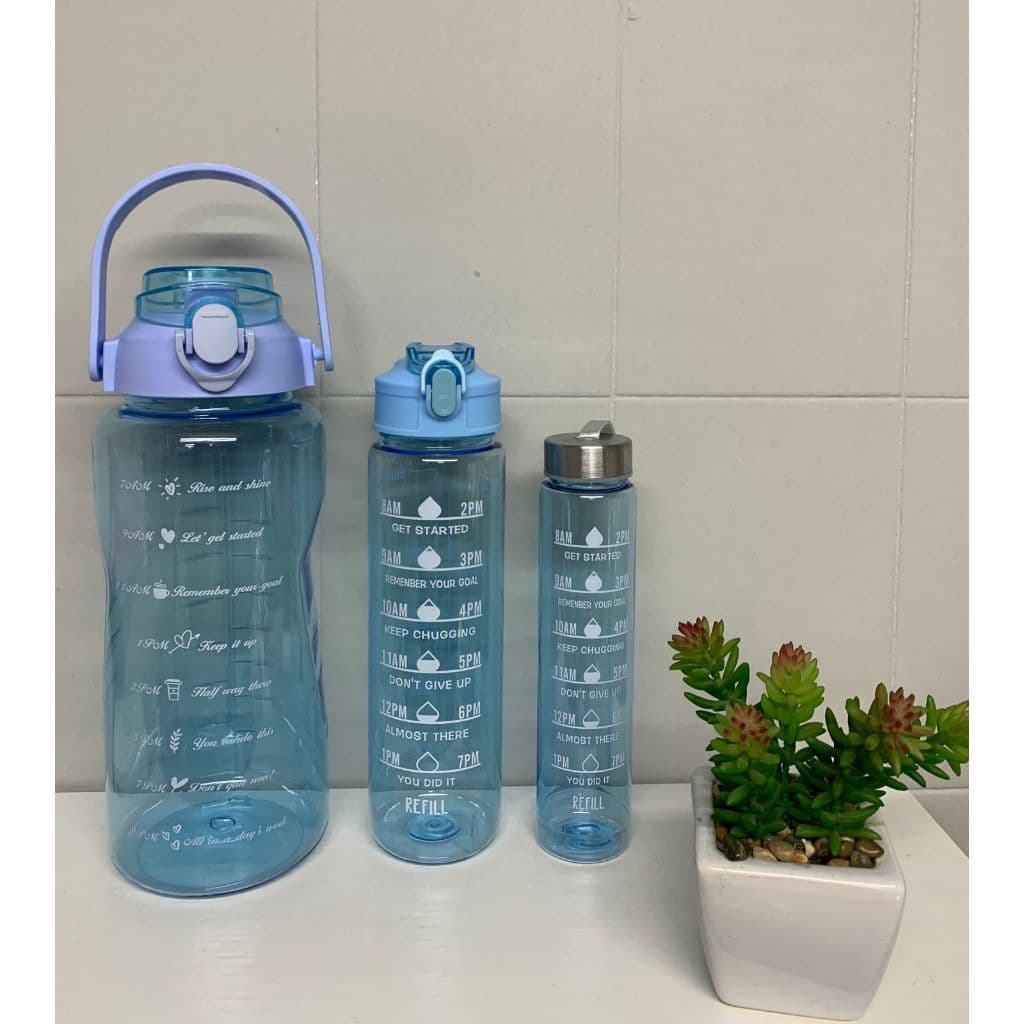 Kit 3 Garrafa de Água transparente Squeeze Motivacional com Adesivos 300ML+900ML+2000ML