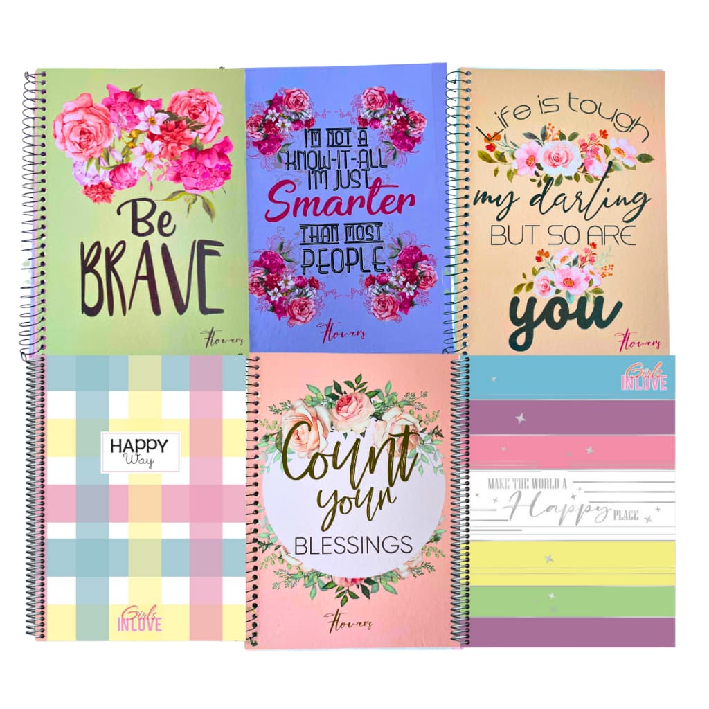 Kit 6 Cadernos Espiral Grande Escolar Menina Capa Dura Arame Volta as aulas escolar menina